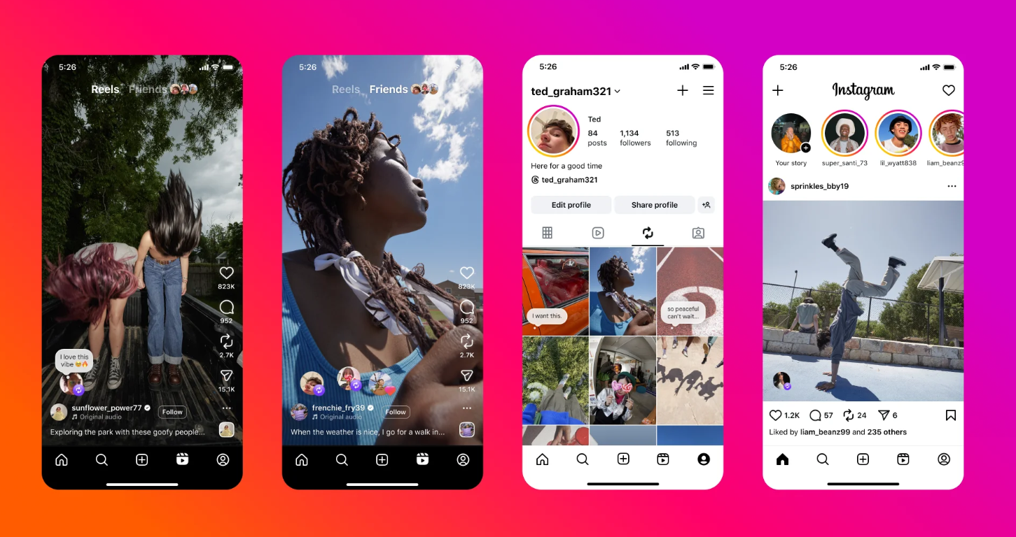 Instagram rolls out new 'Repost', 'Interactive Map', and 'Friend Tab' features Instagram has launched three new major features -- Repost, Interactive Map, and Friends tab -- for its users. The Repost feature will help users share others' content with your own followers and friends. The feature will give credit to the original poster. image 'Interactive Map' feature will remind you of Snapchat Map. With this option, one can share their last active location with a chosen group of friends. The user can see their locations and content they've posted from interesting places. Also, the feature is designed with safety as a priority--parents of supervised teen accounts will be notified if their child turns on location sharing. image "Share locations with friends and see what's happening around you on the Instagram map. And if you're a parent with supervision set up for your teen, you have control over whether they can share their location, and who they're sharing with," said Instagram. The Maps feature is off until users choose to turn location sharing on. The Friends tab within Reels helps users see what their friends have liked, commented on, or recommended via Blends. image On Wednesday, Instagram shared these updates through an official blog post, accompanied by a reel from platform chief Adam Mosseri, where he opened up about the new features in detail. give me images